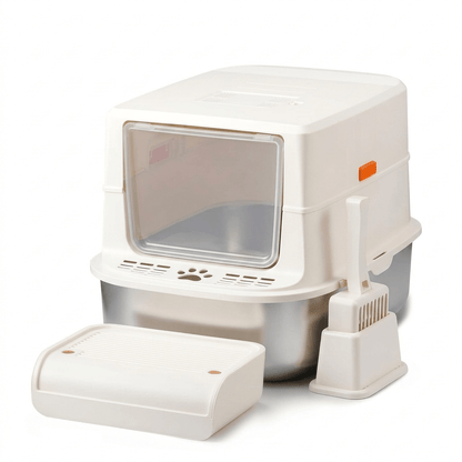 Stainless Steel Cat Litter Box, Enclosed Easy-Clean Litter Box with Spacious Interior - Homvista