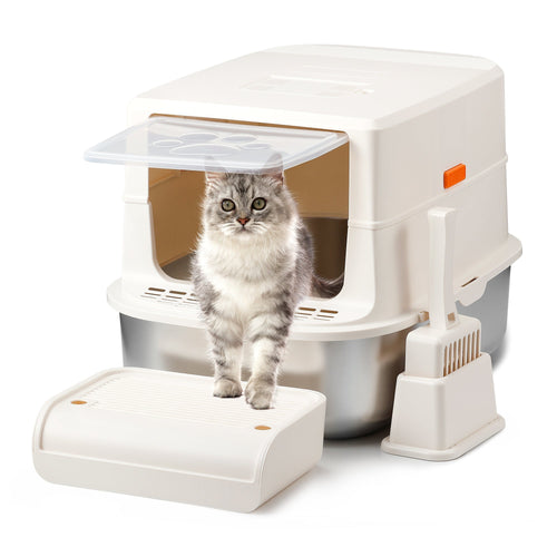 Stainless Steel Cat Litter Box, Enclosed Easy-Clean Litter Box with Spacious Interior - Homvista