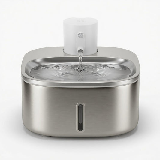 Stainless Steel Cat Water Fountain, 3.2L Cordless Pet Fountain with 5-Layer Filter & Water-Level Indicator - Homvista