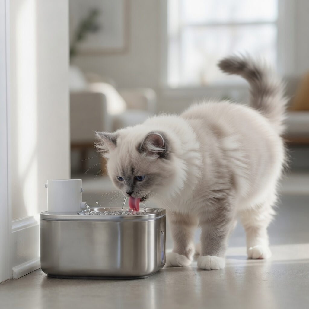 Stainless Steel Cat Water Fountain, 3.2L Cordless Pet Fountain with 5-Layer Filter & Water-Level Indicator - Homvista
