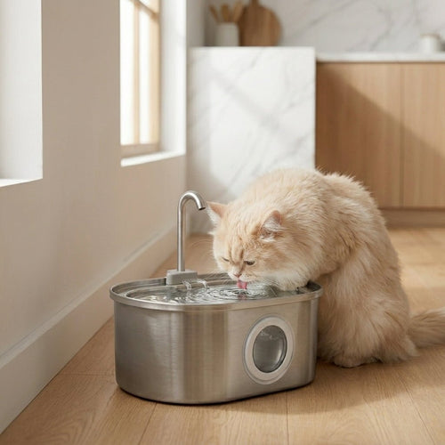 Stainless Steel Cat Water Fountain, 3.2L Pet Fountain with 5-Layer Filtration & 2 Flow Modes - Homvista