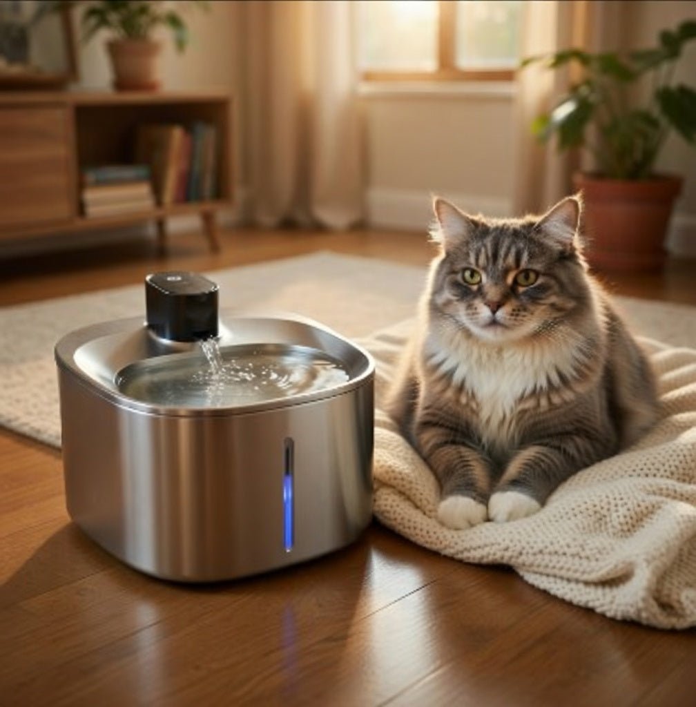 Stainless Steel Cat Water Fountain, 4L Pet Fountain with Adjustable Flow, Wireless or Corded Options - Homvista