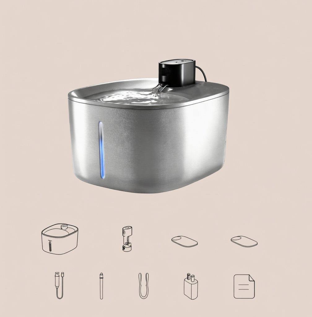 Stainless Steel Cat Water Fountain, 4L Pet Fountain with Adjustable Flow, Wireless or Corded Options - Homvista