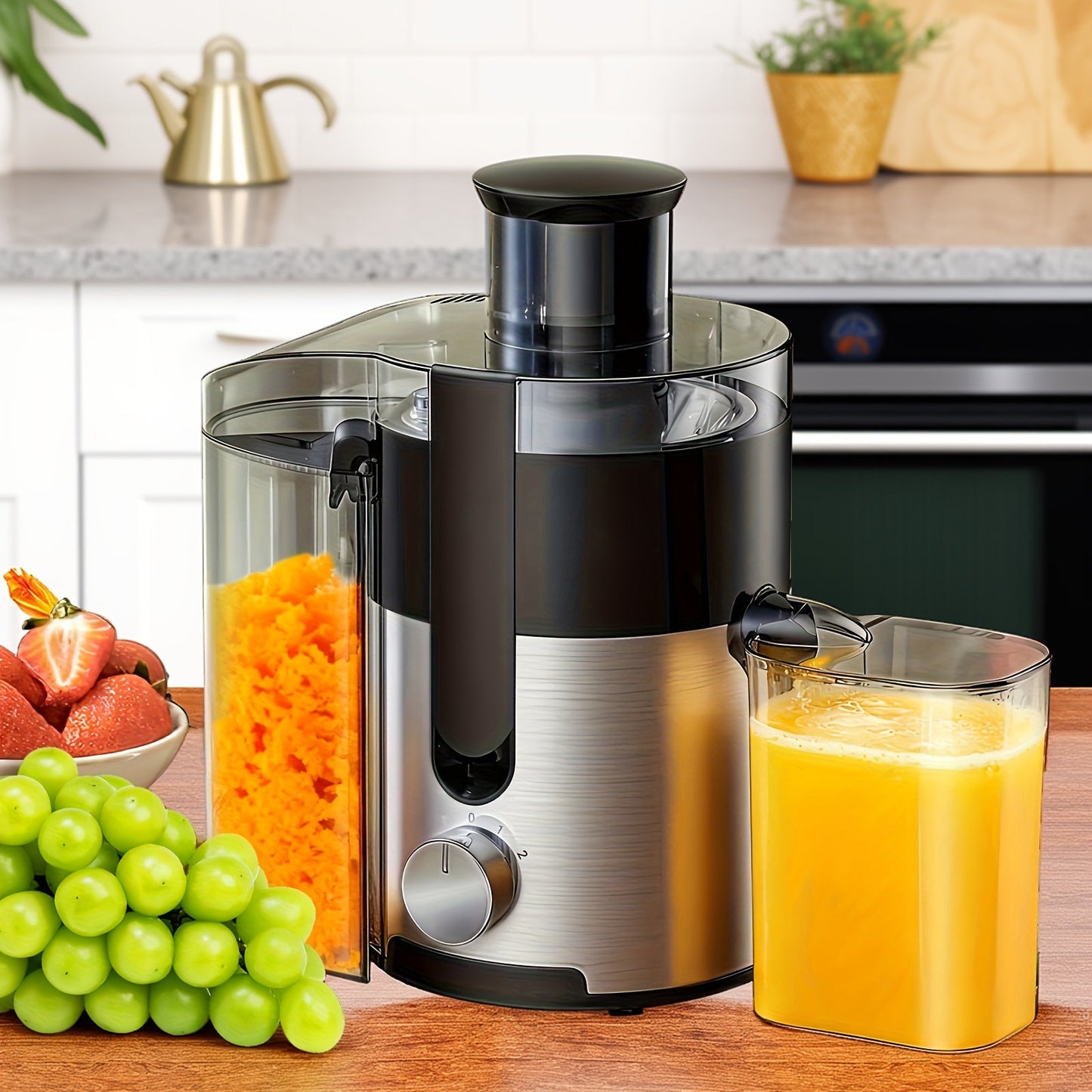 Stainless Steel Juicer Machine for Fruits & Vegetables, 3" Wide Mouth, 3-Speed - Homvista