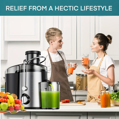 Stainless Steel Juicer Machine for Fruits & Vegetables, 3" Wide Mouth, 3-Speed - Homvista
