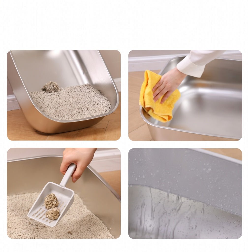 Top-Entry Cat Litter Box, XL 304 Stainless Steel Litter Box with Extra-Tall Walls & Easy-Clean Base - Homvista