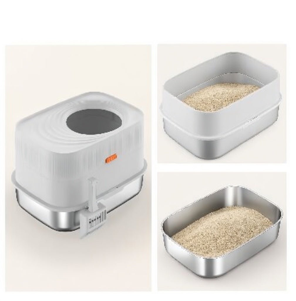 Top-Entry Cat Litter Box, XL 304 Stainless Steel Litter Box with Extra-Tall Walls & Easy-Clean Base - Homvista