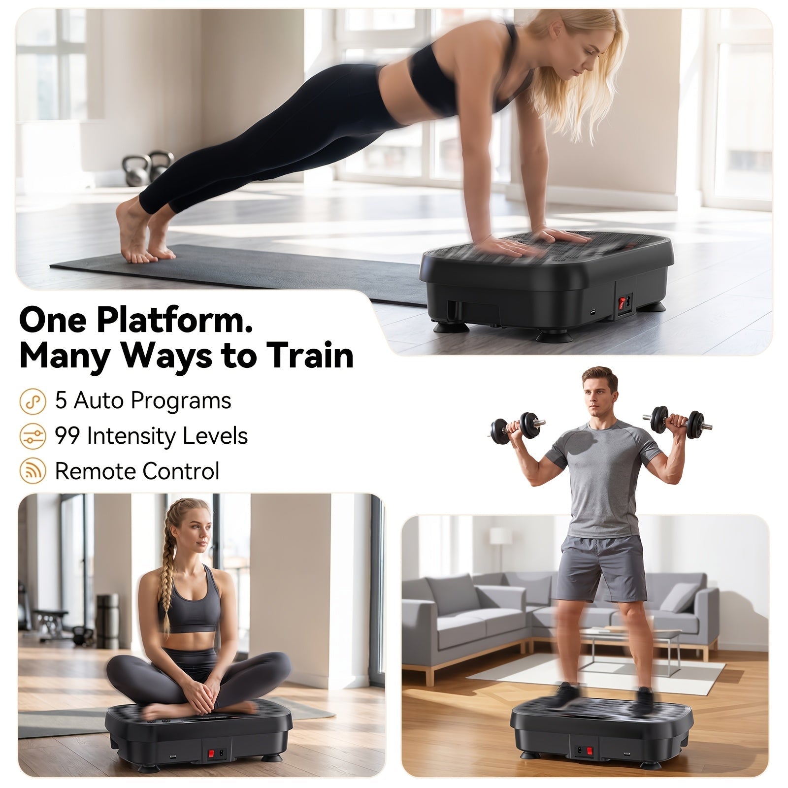 Vibration Plate Exercise Machine, Full Body Workout Platform, 99 Speeds, 330lb Capacity - Homvista