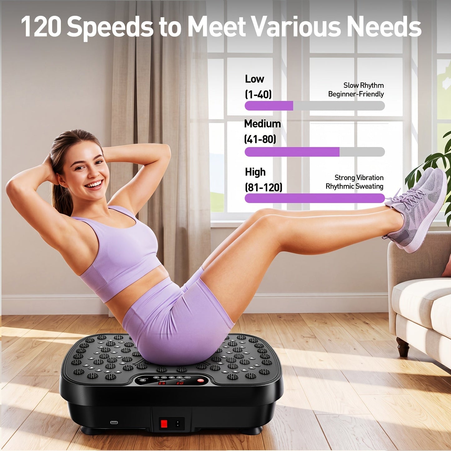 Vibration Plate Exercise Machine, Full Body Workout Platform, 99 Speeds, 330lb Capacity - Homvista