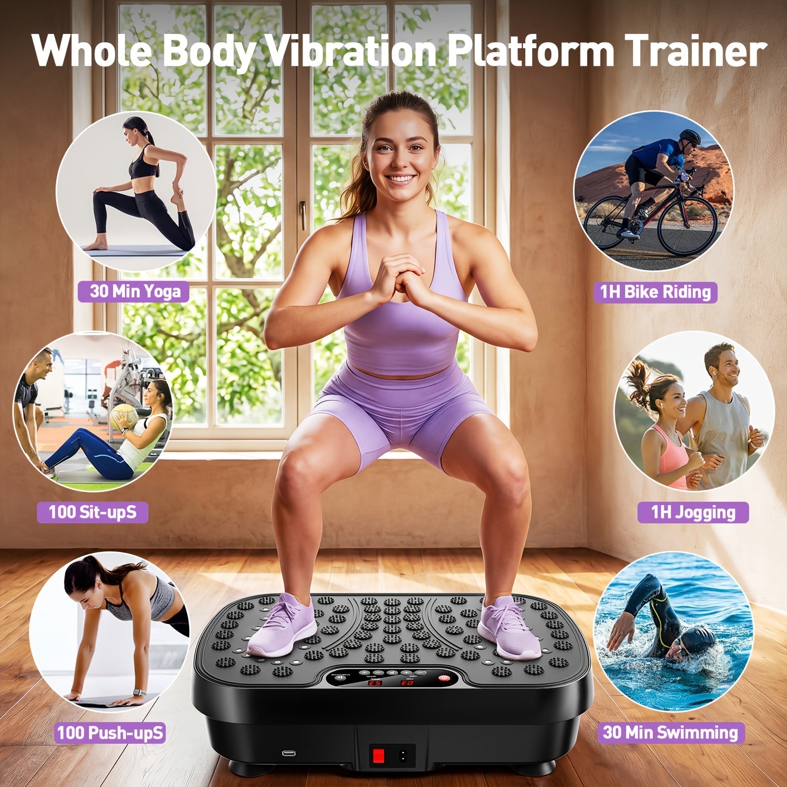 Vibration Plate Exercise Machine, Full Body Workout Platform, 99 Speeds, 330lb Capacity - Homvista