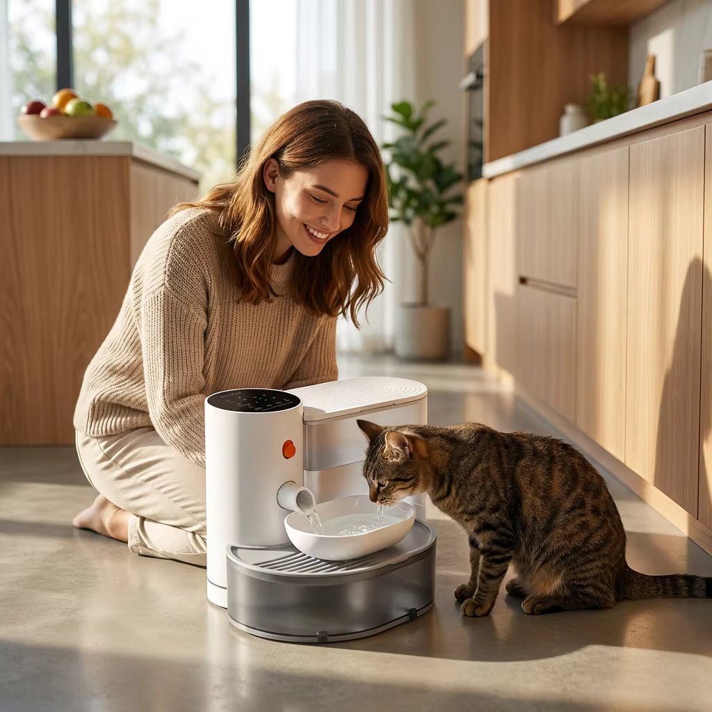 Wireless Pet Water Fountain, 3L Dual-Tank Cat Fountain with 2000mAh Battery & Separate Water Tanks - Homvista