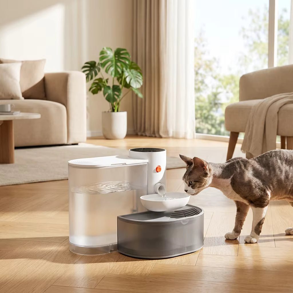 Wireless Pet Water Fountain, 3L Dual-Tank Cat Fountain with 2000mAh Battery & Separate Water Tanks - Homvista