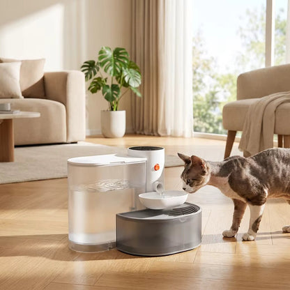Wireless Pet Water Fountain, 3L Dual-Tank Cat Fountain with 2000mAh Battery & Separate Water Tanks - Homvista
