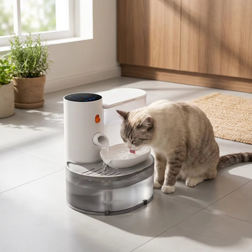 Wireless Pet Water Fountain, 3L Dual-Tank Cat Fountain with 2000mAh Battery & Separate Water Tanks - Homvista